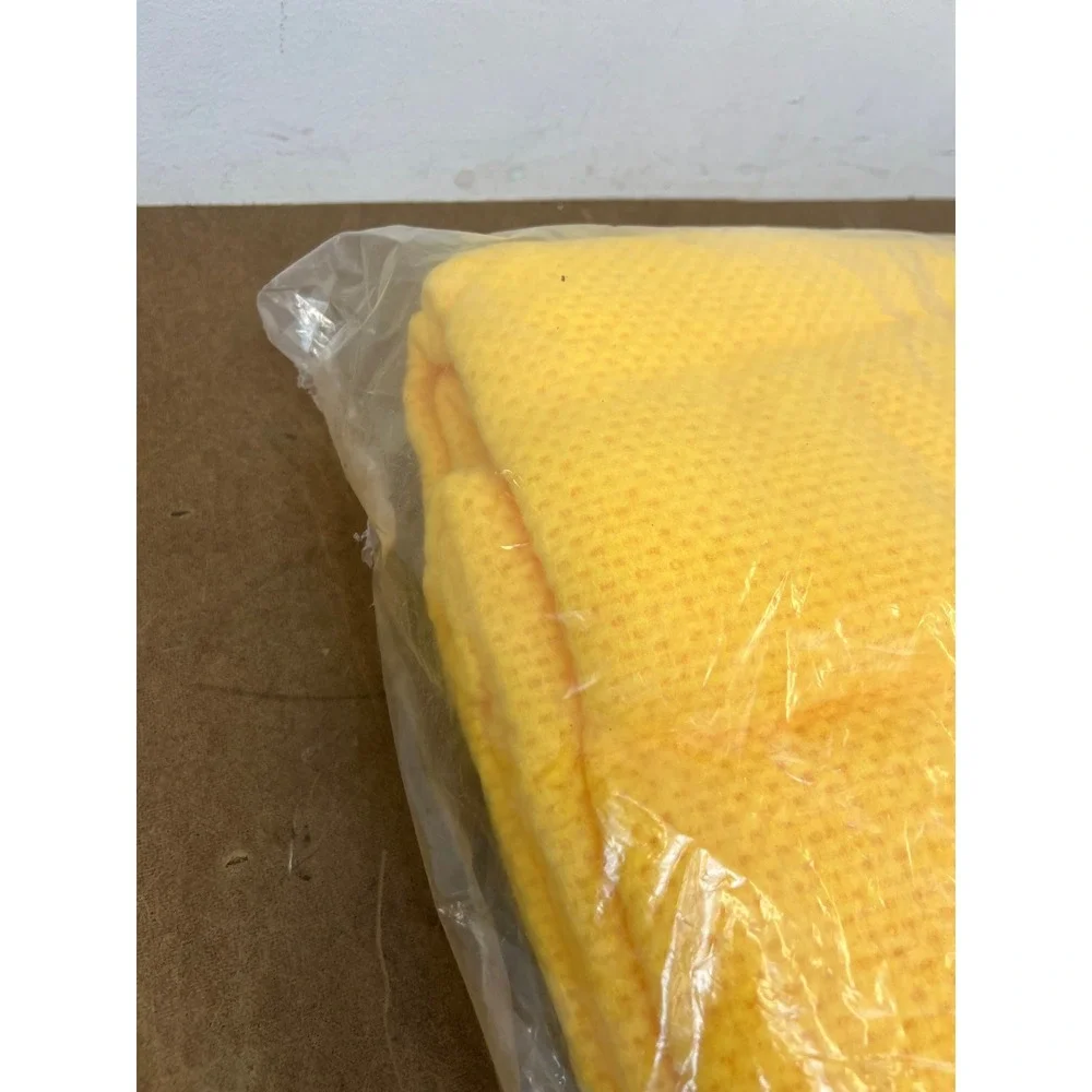 Vintage Touraine Yellow Thermal Blanket 100% Polyester Nylon Bound Imperfect NOS